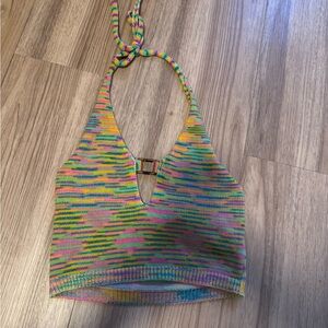 Multicolor Knit Halter Crop Top